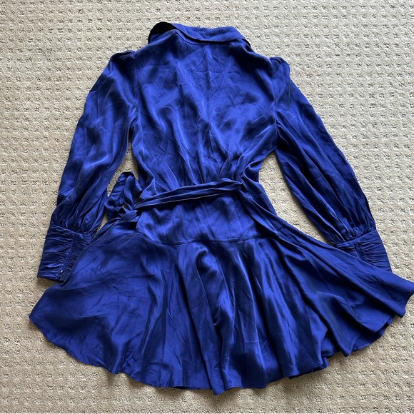 NWOT Zimmermann Lapis Blue Silk Wrap Mini Dress, Size AU 1 (US 6) - Picture 8 of 10